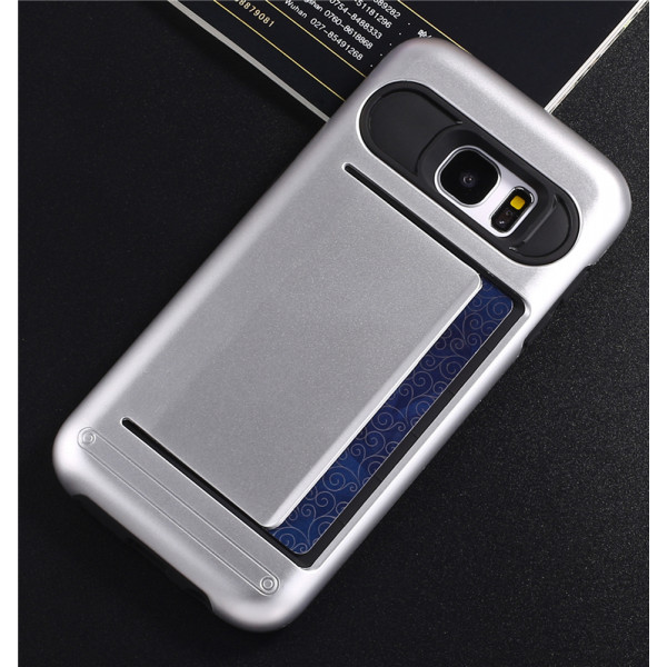 Wholesale Samsung Galaxy S7 Edge Card Slots Hybrid Case (Silver)